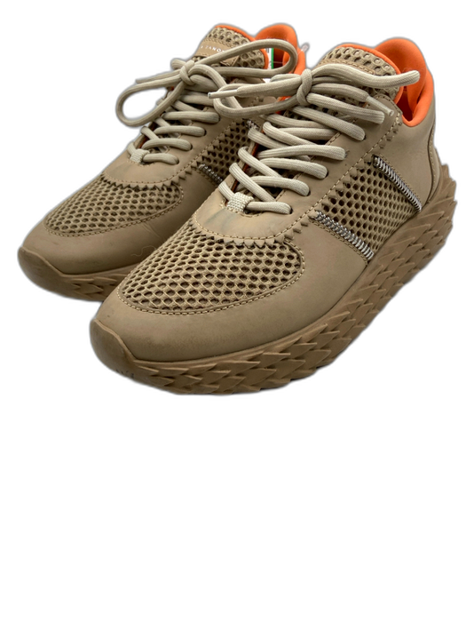Giuseppe Collection Shoe Size 38 Beige Leather Lace Up Mesh Upper Sneakers Beige / 38