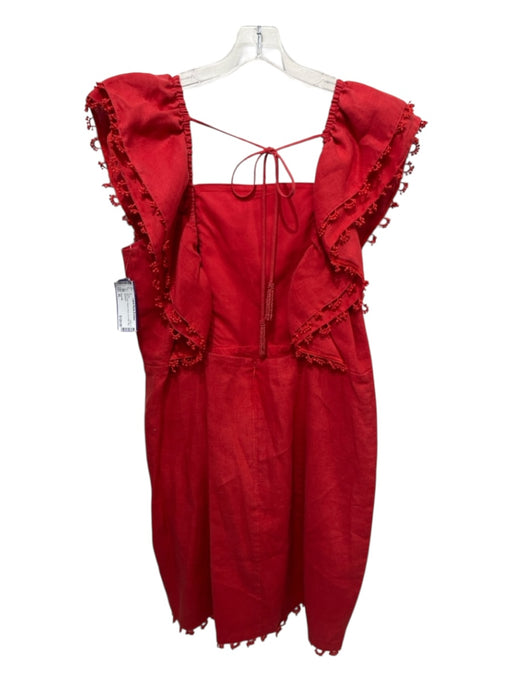 Farm Rio Size XL Red Linen Square Neck Tie Detail Mini Dress Red / XL