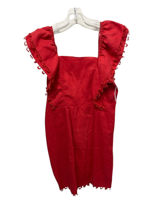 Farm Rio Size XL Red Linen Square Neck Tie Detail Mini Dress Red / XL
