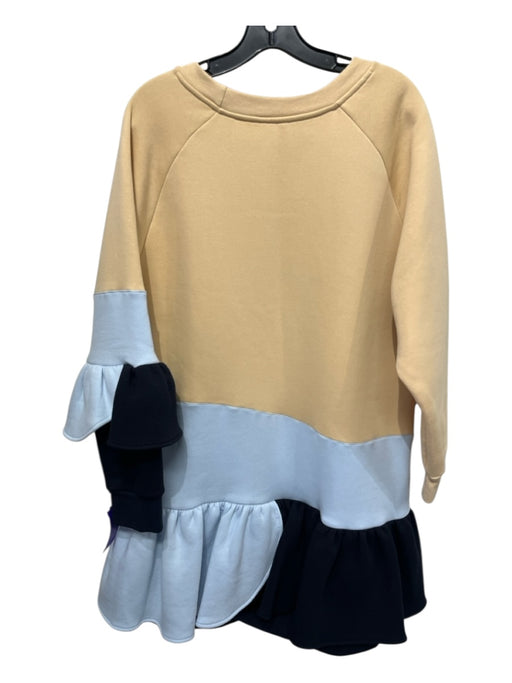 Ioana Ciolacu Size XL Tan & blue Cotton & Polyester Colorblock Ruffle Dress Tan & blue / XL