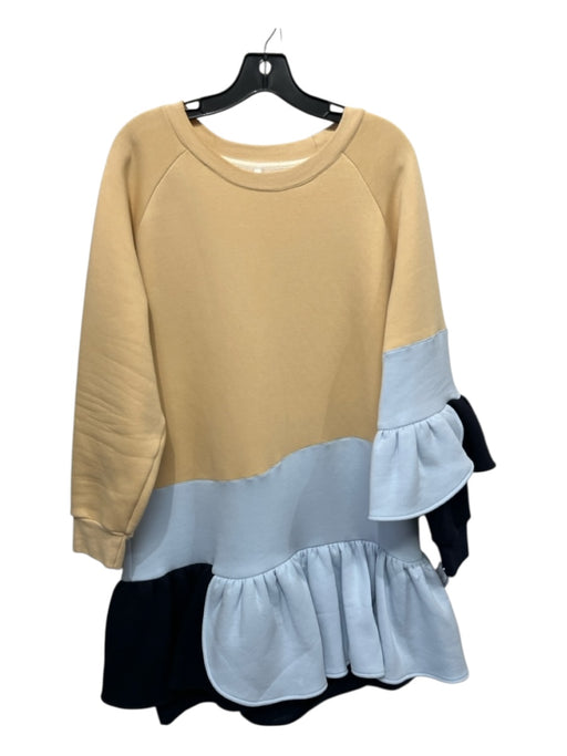 Ioana Ciolacu Size XL Tan & blue Cotton & Polyester Colorblock Ruffle Dress Tan & blue / XL