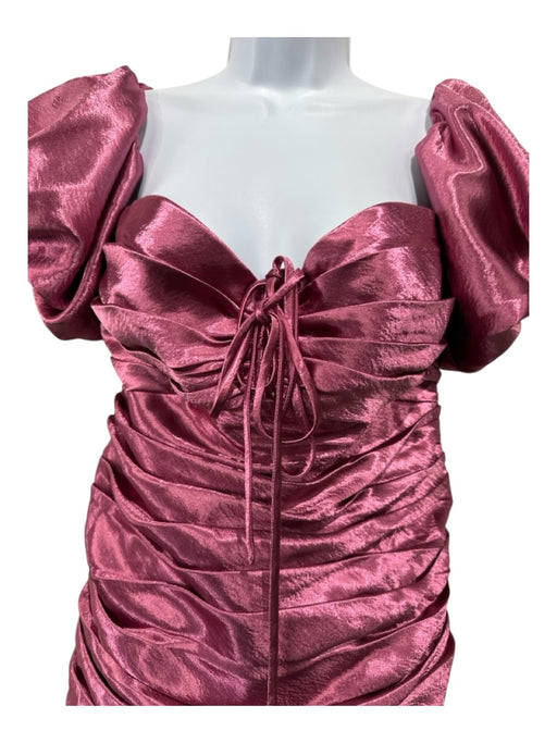 5a7 Cinq a Sept Pink Polyester Satin Ruched Puff Shoulder Dress Pink