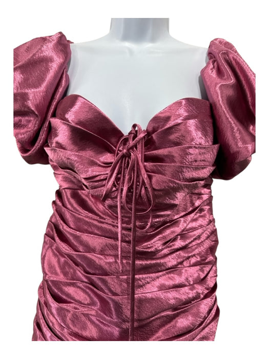 5a7 Cinq a Sept Pink Polyester Satin Ruched Puff Shoulder Dress Pink
