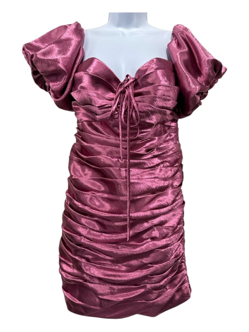 5a7 Cinq a Sept Pink Polyester Satin Ruched Puff Shoulder Dress Pink