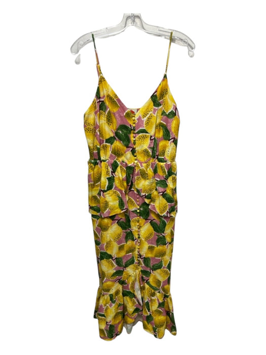 Farm Rio Size L Yellow & Multi Rayon & Linen Adjustable Spaghetti Straps Dress Yellow & Multi / L