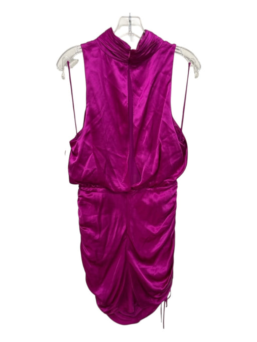 Cinq a Sept Size 14 Magenta Silk Sleeveless Rouched Mock Collar Dress Magenta / 14
