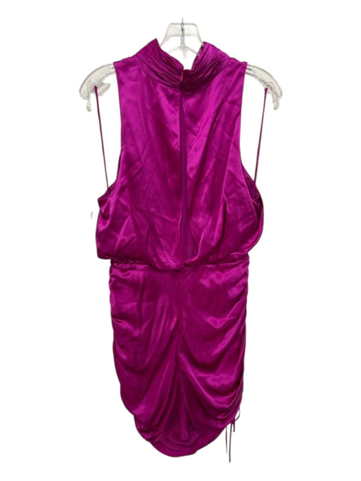 Cinq a Sept Size 14 Magenta Silk Sleeveless Rouched Mock Collar Dress Magenta / 14