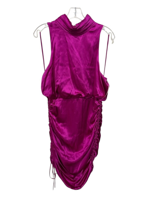 Cinq a Sept Size 14 Magenta Silk Sleeveless Rouched Mock Collar Dress Magenta / 14