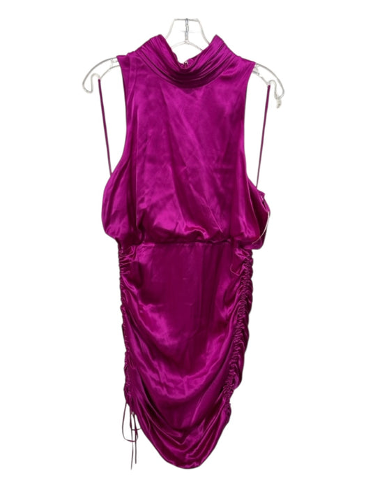 Cinq a Sept Size 14 Magenta Silk Sleeveless Rouched Mock Collar Dress Magenta / 14