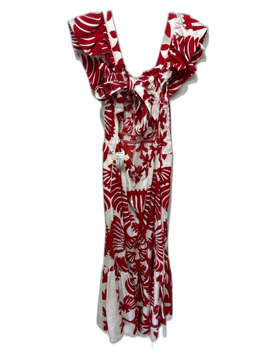 Sea New York Size XL Red & White Cotton & Linen Ruffle Cap Sleeve Smocked Dress Red & White / XL