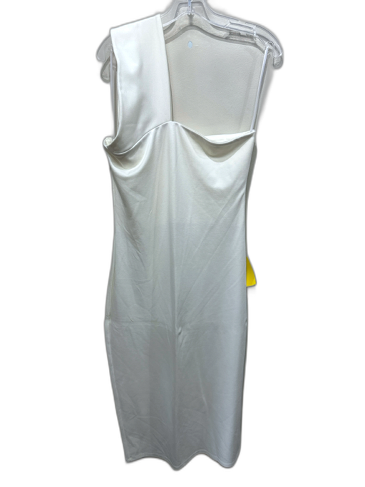 Marcella Size Large White Viscose Blend Sleeveless One Shoulder Midi Dress White / Large