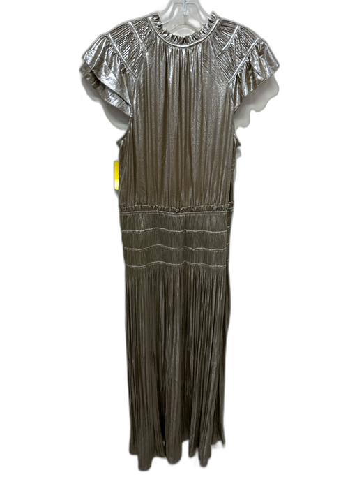 Current Air Size Large Silver & Green Viscose Ruffle Cap Sleeve Pleated Dress Silver & Green / Large
