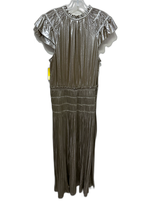 Current Air Size Large Silver & Green Viscose Ruffle Cap Sleeve Pleated Dress Silver & Green / Large