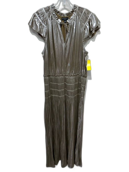 Current Air Size Large Silver & Green Viscose Ruffle Cap Sleeve Pleated Dress Silver & Green / Large