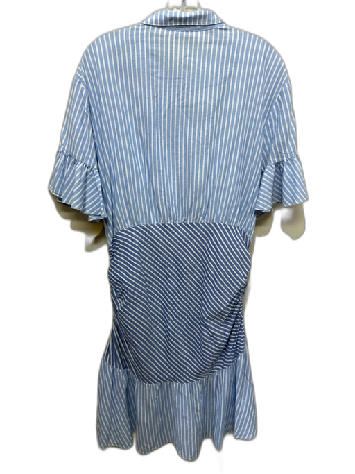 Cinq a Sept Size 12 Blue & White Cotton Half Sleeve Mixed Stripes Ruched Dress Blue & White / 12