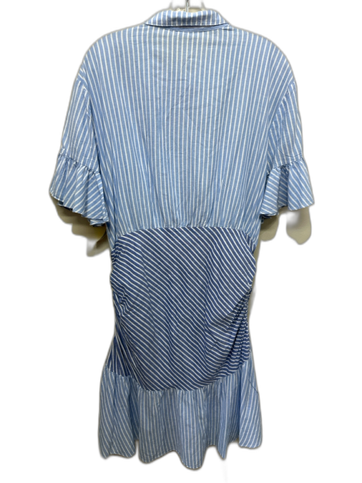 Cinq a Sept Size 12 Blue & White Cotton Half Sleeve Mixed Stripes Ruched Dress Blue & White / 12