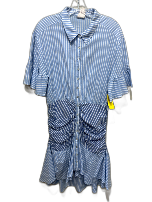 Cinq a Sept Size 12 Blue & White Cotton Half Sleeve Mixed Stripes Ruched Dress Blue & White / 12