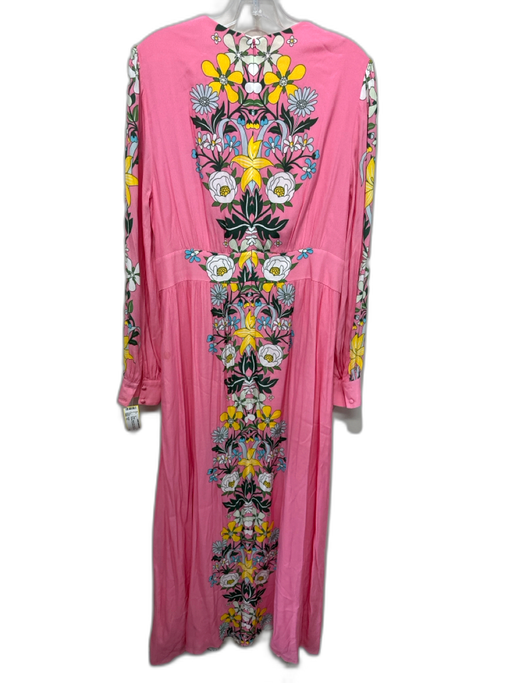 Boden Size 12 Pink, Green, Blue Viscose Long Sleeve Floral Gathered Maxi Dress Pink, Green, Blue / 12