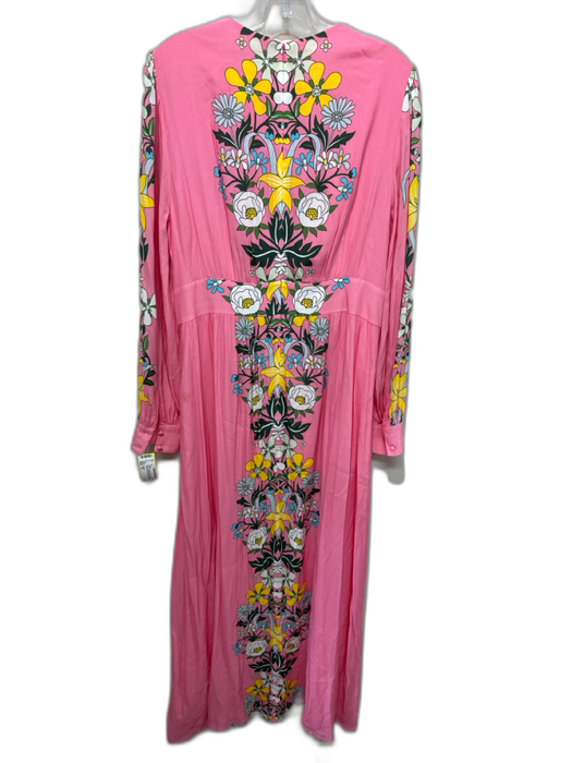 Boden Size 12 Pink, Green, Blue Viscose Long Sleeve Floral Gathered Maxi Dress Pink, Green, Blue / 12