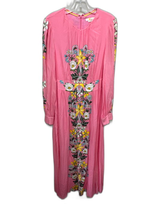 Boden Size 12 Pink, Green, Blue Viscose Long Sleeve Floral Gathered Maxi Dress Pink, Green, Blue / 12