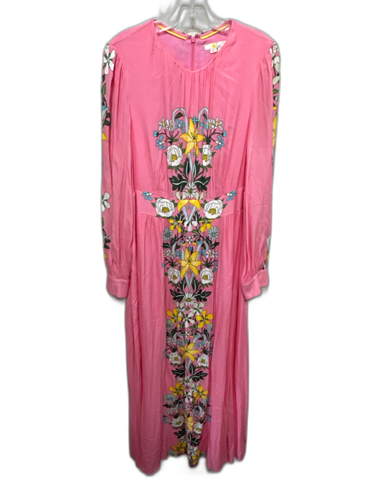 Boden Size 12 Pink, Green, Blue Viscose Long Sleeve Floral Gathered Maxi Dress Pink, Green, Blue / 12