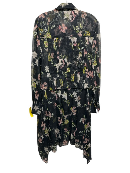 Walter Baker Size 12 Black, Pink, Green Long Sleeve Floral Pleated Dress Black, Pink, Green / 12