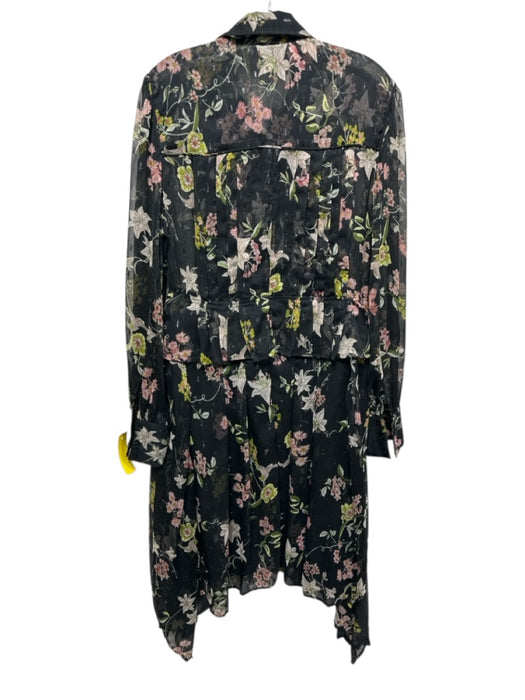 Walter Baker Size 12 Black, Pink, Green Long Sleeve Floral Pleated Dress Black, Pink, Green / 12