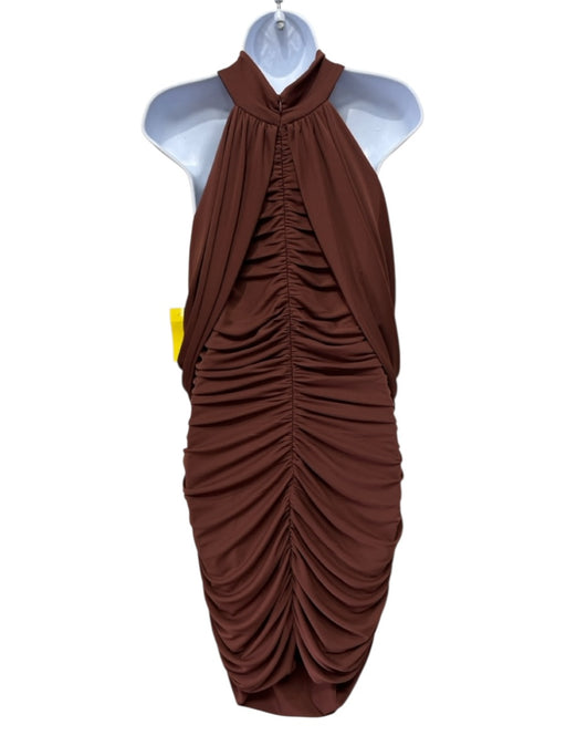 LBV Size 12 Brown Polyester Sleeveless Draped Front keyhole Ruched Dress Brown / 12