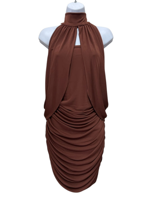 LBV Size 12 Brown Polyester Sleeveless Draped Front keyhole Ruched Dress Brown / 12