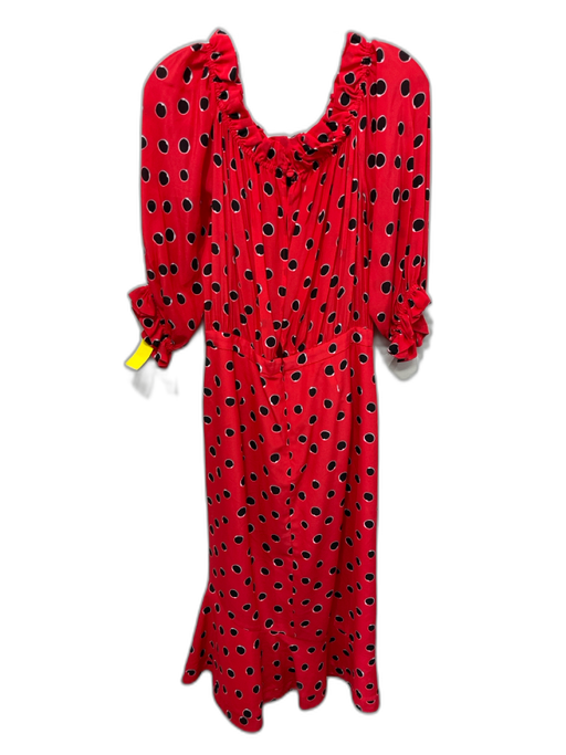 Saloni Size 10 Red, White, Black Silk Half Puff Sleeve Polka Dot Gathered Dress Red, White, Black / 10