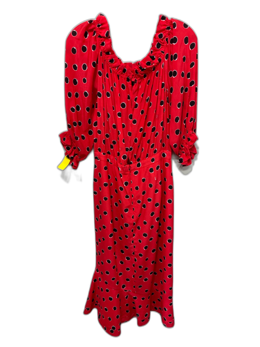 Saloni Size 10 Red, White, Black Silk Half Puff Sleeve Polka Dot Gathered Dress Red, White, Black / 10