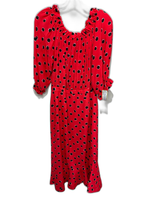 Saloni Size 10 Red, White, Black Silk Half Puff Sleeve Polka Dot Gathered Dress Red, White, Black / 10