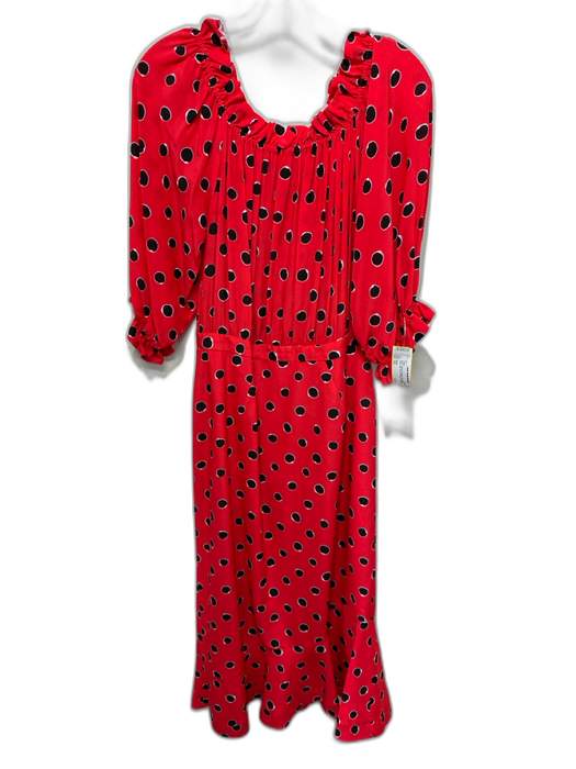 Saloni Size 10 Red, White, Black Silk Half Puff Sleeve Polka Dot Gathered Dress Red, White, Black / 10