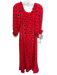 Saloni Size 10 Red, White, Black Silk Half Puff Sleeve Polka Dot Gathered Dress Red, White, Black / 10