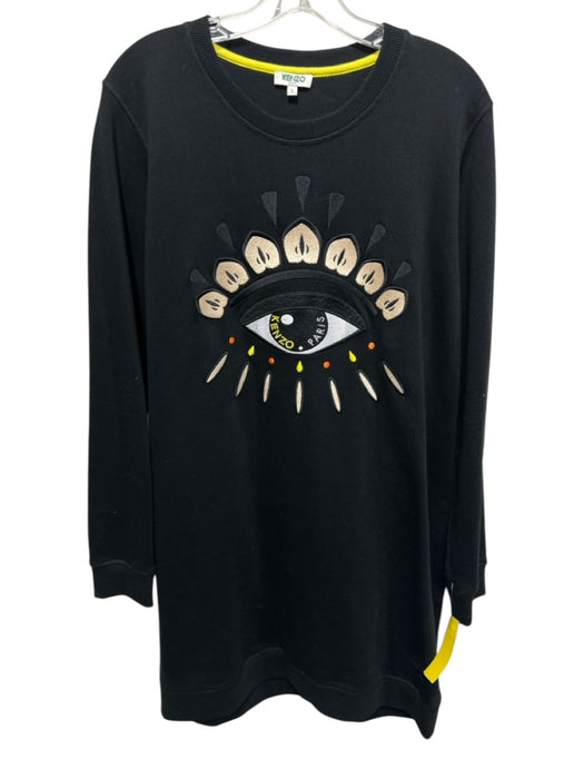 Kenzo Size Large Black, Yellow, Orange Cotton Long Sleeve Graphic Dress Black, Yellow, Orange / Large