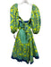 Zimmermann Size 3/L Green, Blue, Teal Linen Half Puff Sleeve Floral Mini Dress Green, Blue, Teal / 3/L