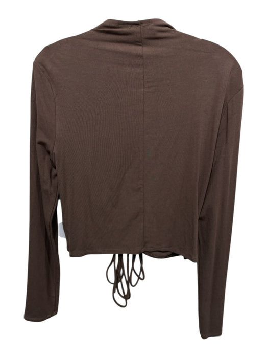 ASTR The Label Size XL Brown Rayon Blend Long Sleeve Ruched Front Tie Top Brown / XL