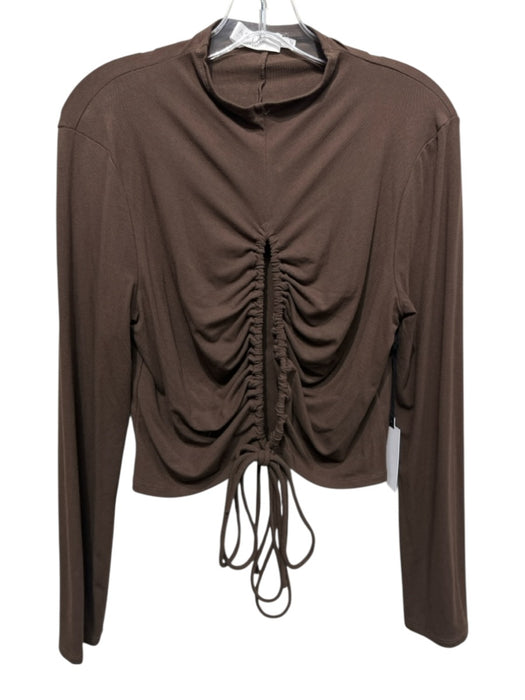 ASTR The Label Size XL Brown Rayon Blend Long Sleeve Ruched Front Tie Top Brown / XL