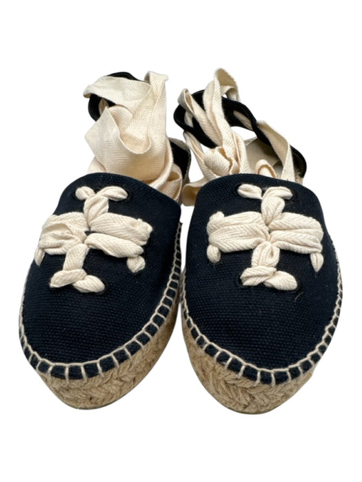 Tory Burch Shoe Size 11 Navy & white Canvas & Jute Closed toe Logo Espadrille Navy & white / 11