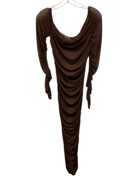 SER.O.YA Size L Chocolate Brown No Fabric Tag Mesh & Neoprene Off Shoulder Dress Chocolate Brown / L