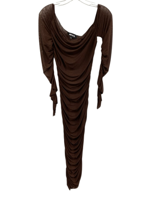 SER.O.YA Size L Chocolate Brown No Fabric Tag Mesh & Neoprene Off Shoulder Dress Chocolate Brown / L