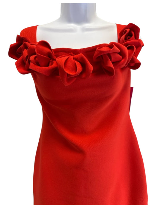 Jessica Bara Size Large Red Polyester Ribbed Mini Rose Accent Dress Red / Large