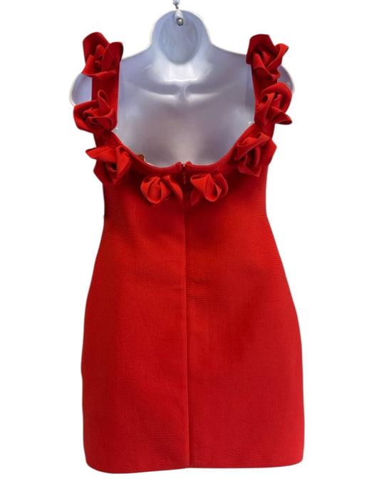 Jessica Bara Size Large Red Polyester Ribbed Mini Rose Accent Dress Red / Large