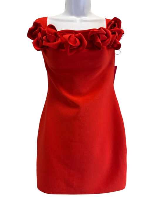 Jessica Bara Size Large Red Polyester Ribbed Mini Rose Accent Dress Red / Large