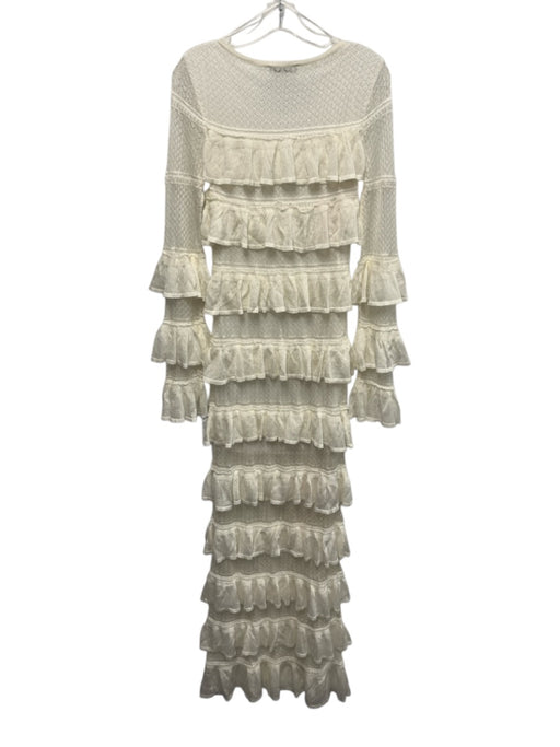 Mable Size L Cream White Viscose & Polyester Long Flare Sleeve Ruffle Tier Dress Cream White / L