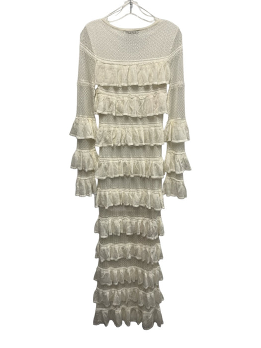 Mable Size L Cream White Viscose & Polyester Long Flare Sleeve Ruffle Tier Dress Cream White / L