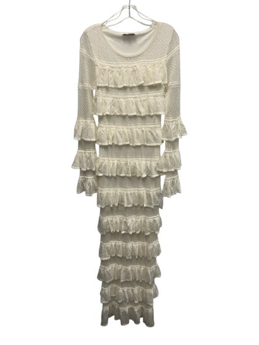 Mable Size L Cream White Viscose & Polyester Long Flare Sleeve Ruffle Tier Dress Cream White / L