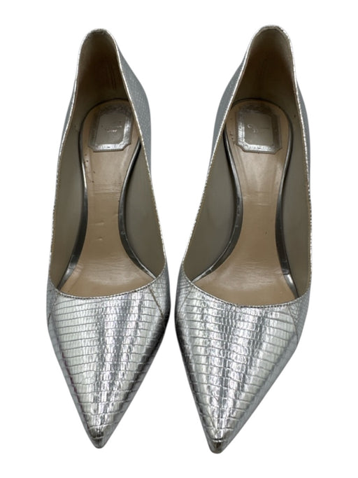 Christian Dior Shoe Size 41 Silver Embossed Leather Pointed Toe Stiletto Pumps Silver / 41