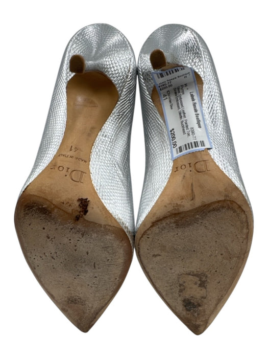 Christian Dior Shoe Size 41 Silver Embossed Leather Pointed Toe Stiletto Pumps Silver / 41