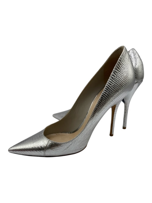 Christian Dior Shoe Size 41 Silver Embossed Leather Pointed Toe Stiletto Pumps Silver / 41